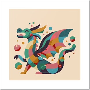Colourful geometric dragon Posters and Art